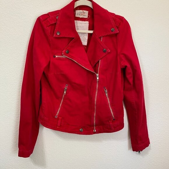 Current/Elliot Denim The Biker Jacket in Victory Red ASO Aria Montgomery - Picture 4 of 10